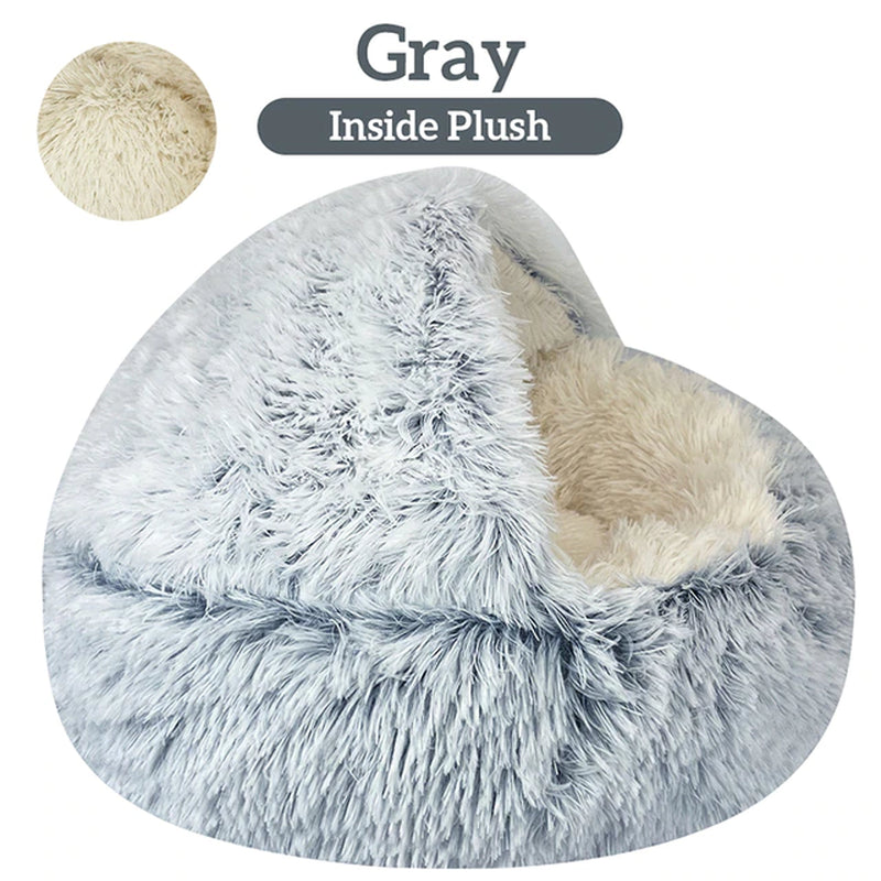 Winter Long Plush Pet Cat Bed round Cat Cushion Cat House 2 in 1 Warm Cat Basket Cat Sleep Bag Cat Nest Kennel for Small Dog Cat