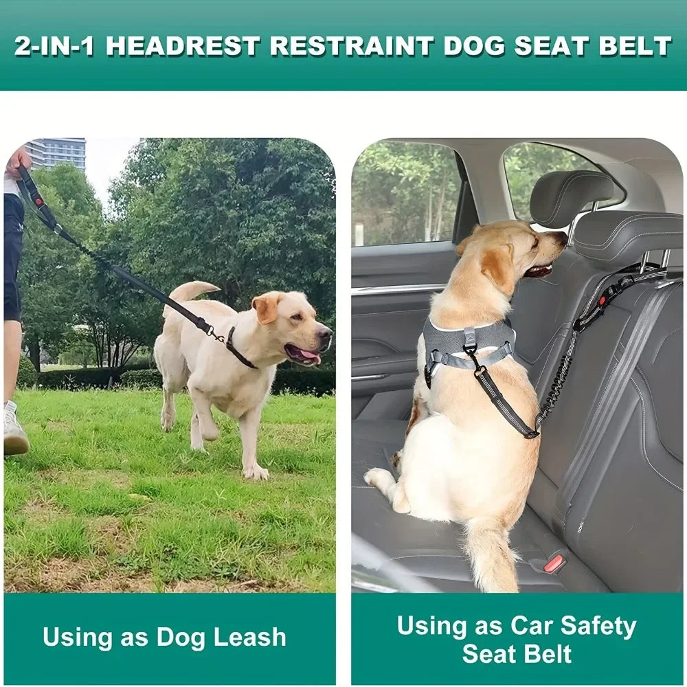 2Pcs Dog Seat Belt Adjustable Dog Car for Vehicle Pet Safety with Elastic Bungee Buffer Reflective & Durable Car Harness for Dog