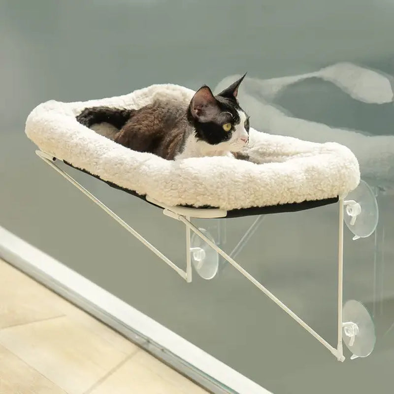 Foldable Cat Window Perch Hammock Bed Metal Supported with Warm Spacious Pet Cat Bed for Sunbathing Napping Overlook