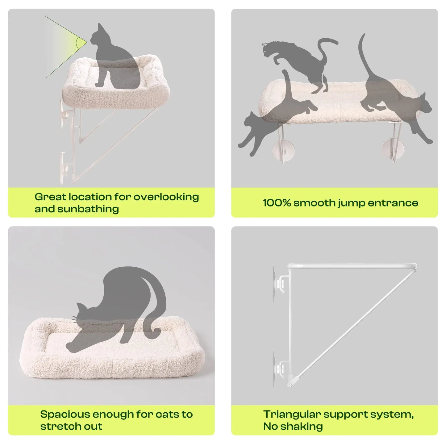 Foldable Cat Window Perch Hammock Bed Metal Supported with Warm Spacious Pet Cat Bed for Sunbathing Napping Overlook